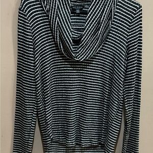 Lucky Brand Black and White Striped Cowl Neck Sweater
